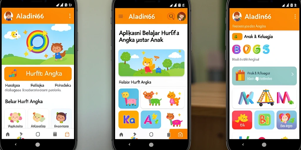 Tampilan awal aplikasi ALADIN66 dengan fitur belajar huruf dan angka.
