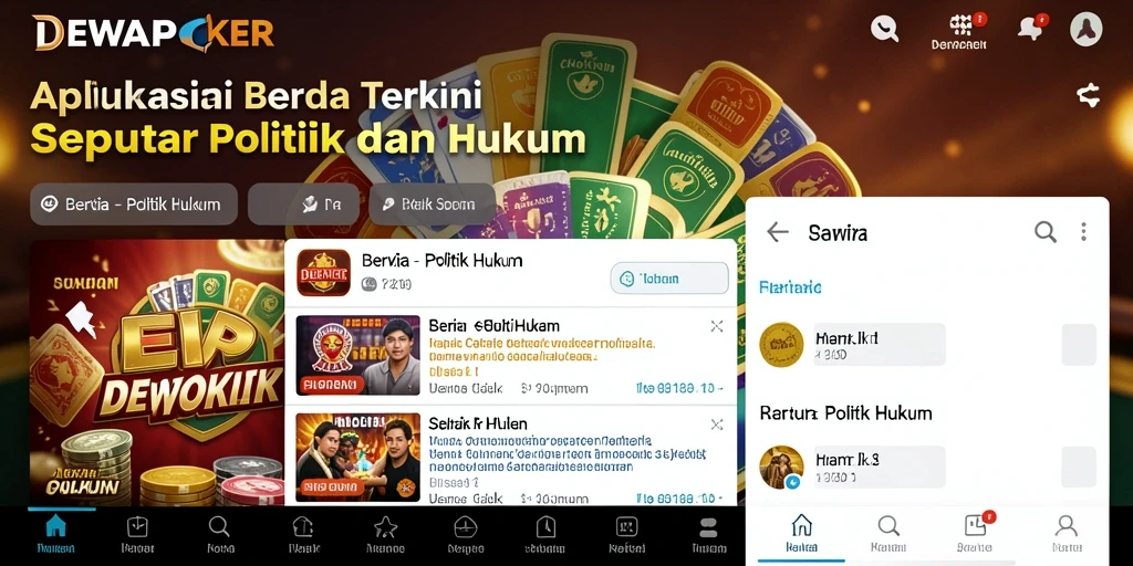 Tampilan antarmuka DEWAPOKER dengan berita politik dan hukum.